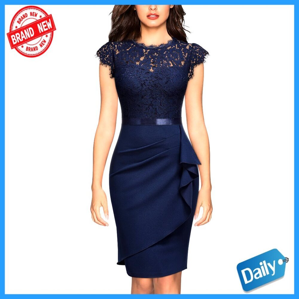 Floral Lace Ruffle Cap Sleeve Cocktail Party Dress Elegant Chic Formal Wear